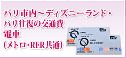 パリ市内〜ディズニーランド・パリ往復の交通費電車(メトロ・RER共通)往復切符